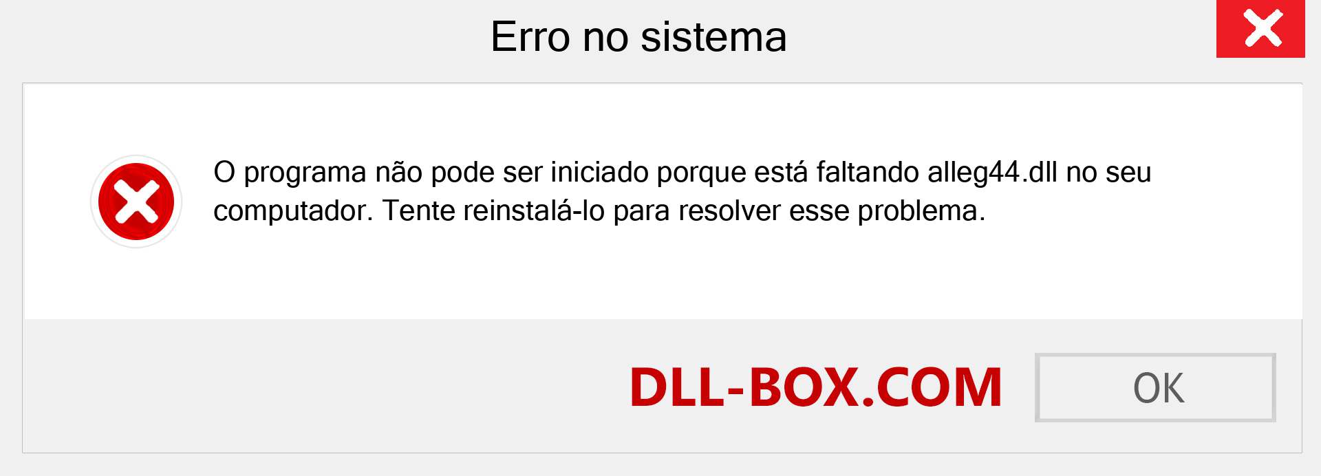 Arquivo alleg44.dll ausente ?. Download para Windows 7, 8, 10 - Correção de erro ausente alleg44 dll no Windows, fotos, imagens